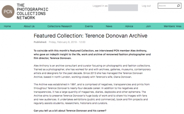 The Photographic Collection Network web page